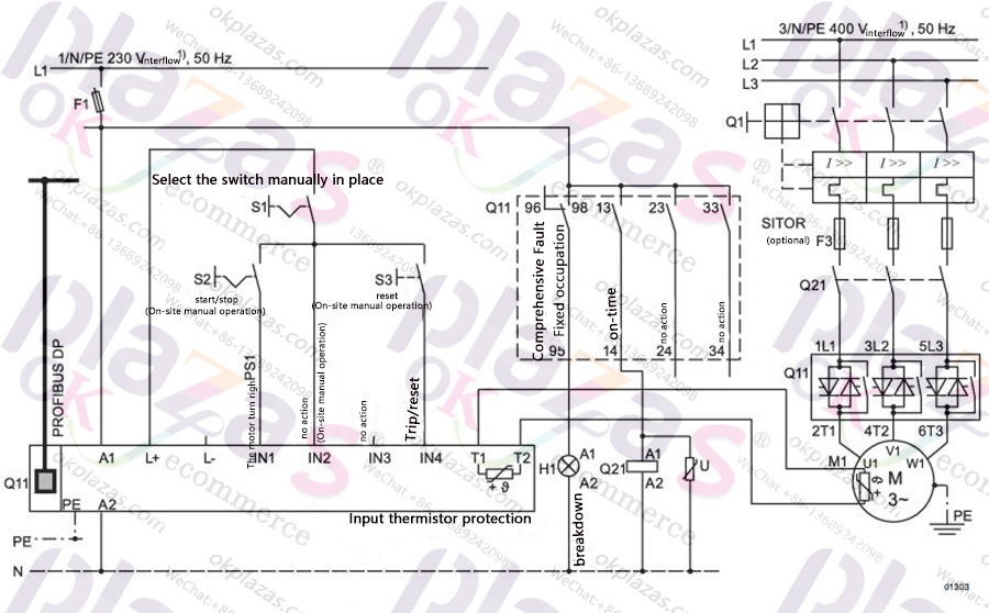 Siemens soft starter 3RW44 typical circuit diagram